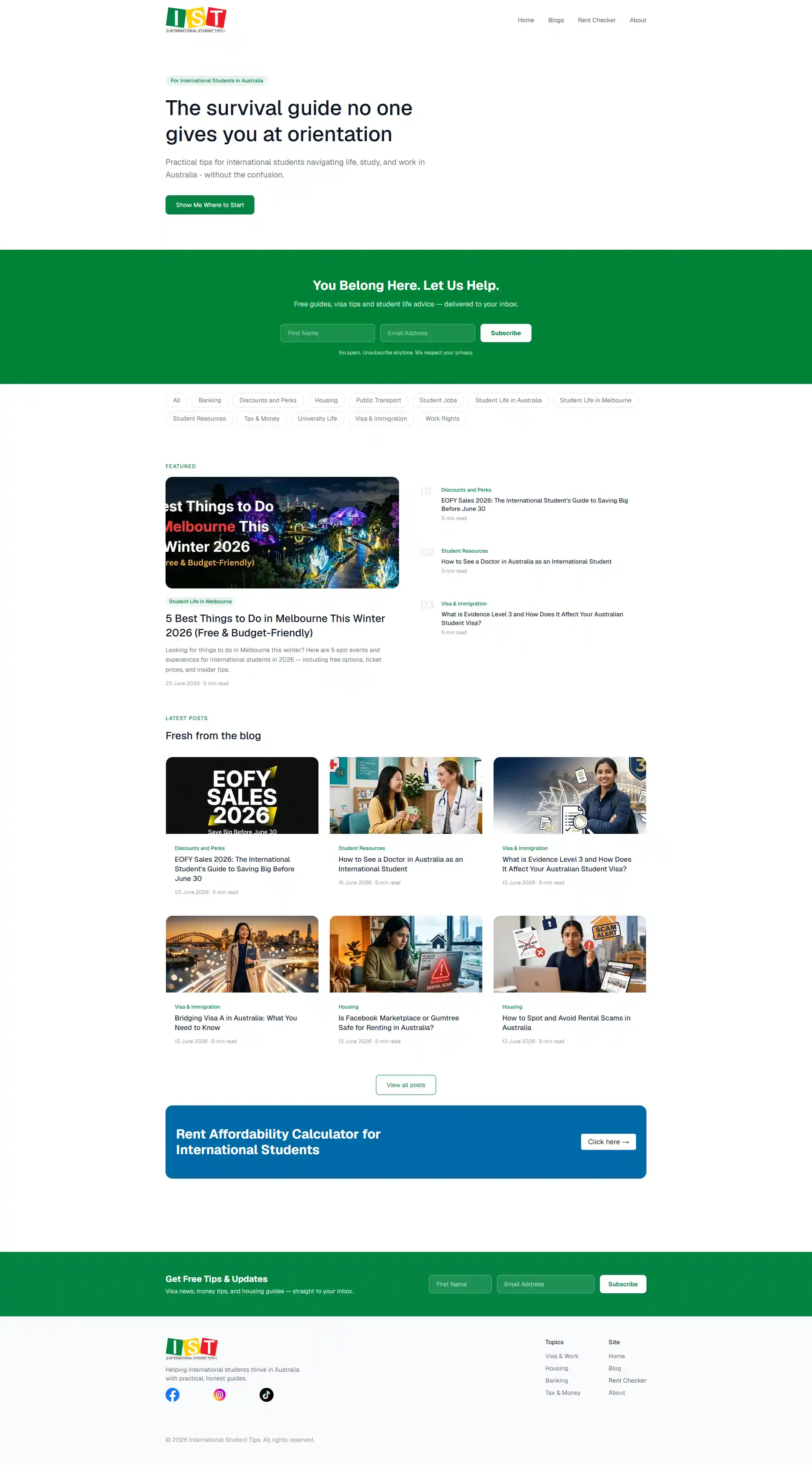 International Student Tips blog website with admin dashboard
