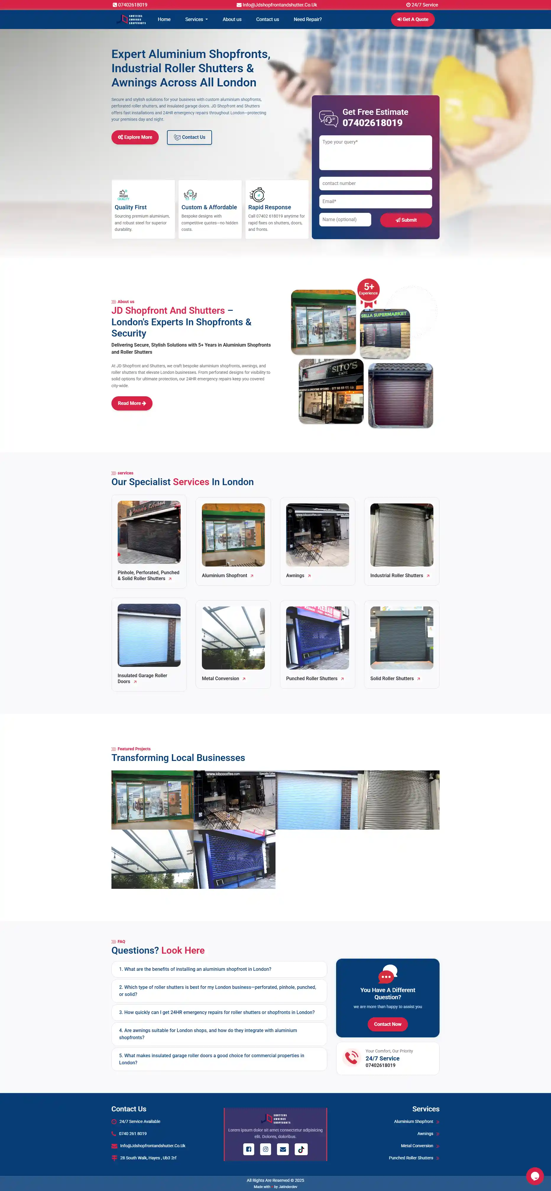 JD London Shopfront and Shutters company website